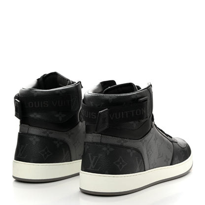 Louis Vuitton Calfskin Monogram Eclipse Mens Rivoli High Top Sneakers 10.5 Black Grey 4 of 9