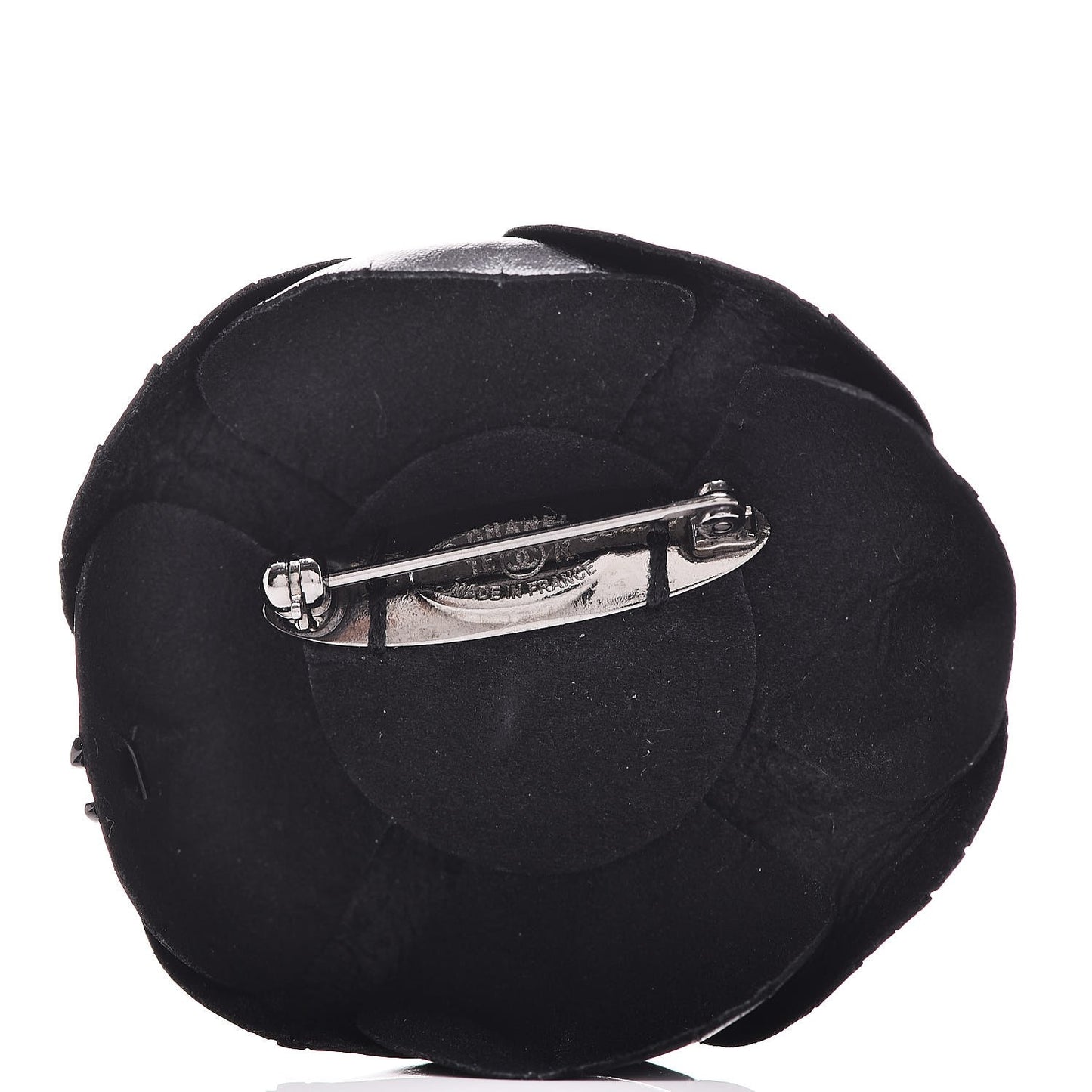 Glazed Calfskin Camellia Brooch Black