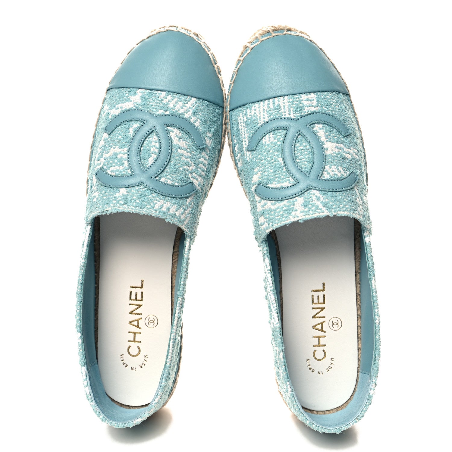 Chanel Mixed Fibers Jacquard Lambskin CC Espadrilles 41 Turquoise White 2 of 11