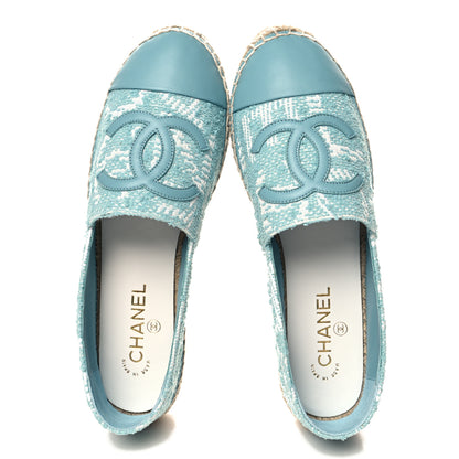 Chanel Mixed Fibers Jacquard Lambskin CC Espadrilles 41 Turquoise White 2 of 11