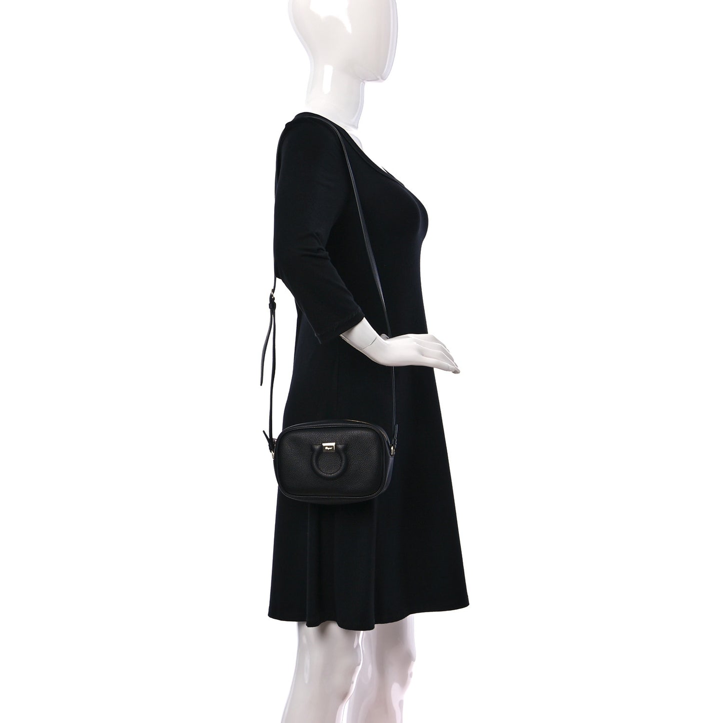 Calfskin City Goncho Crossbody Camera Bag Black