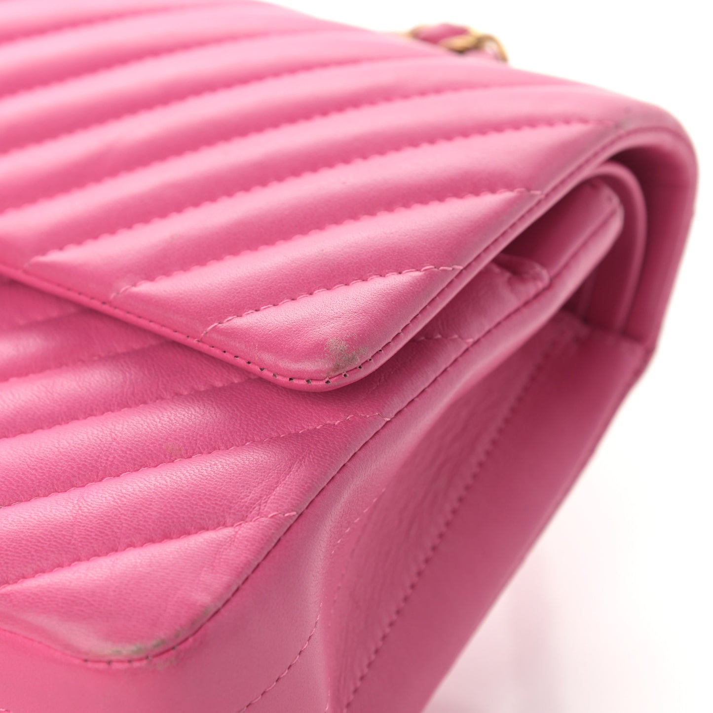 Lambskin Chevron Quilted Medium Double Flap Pink