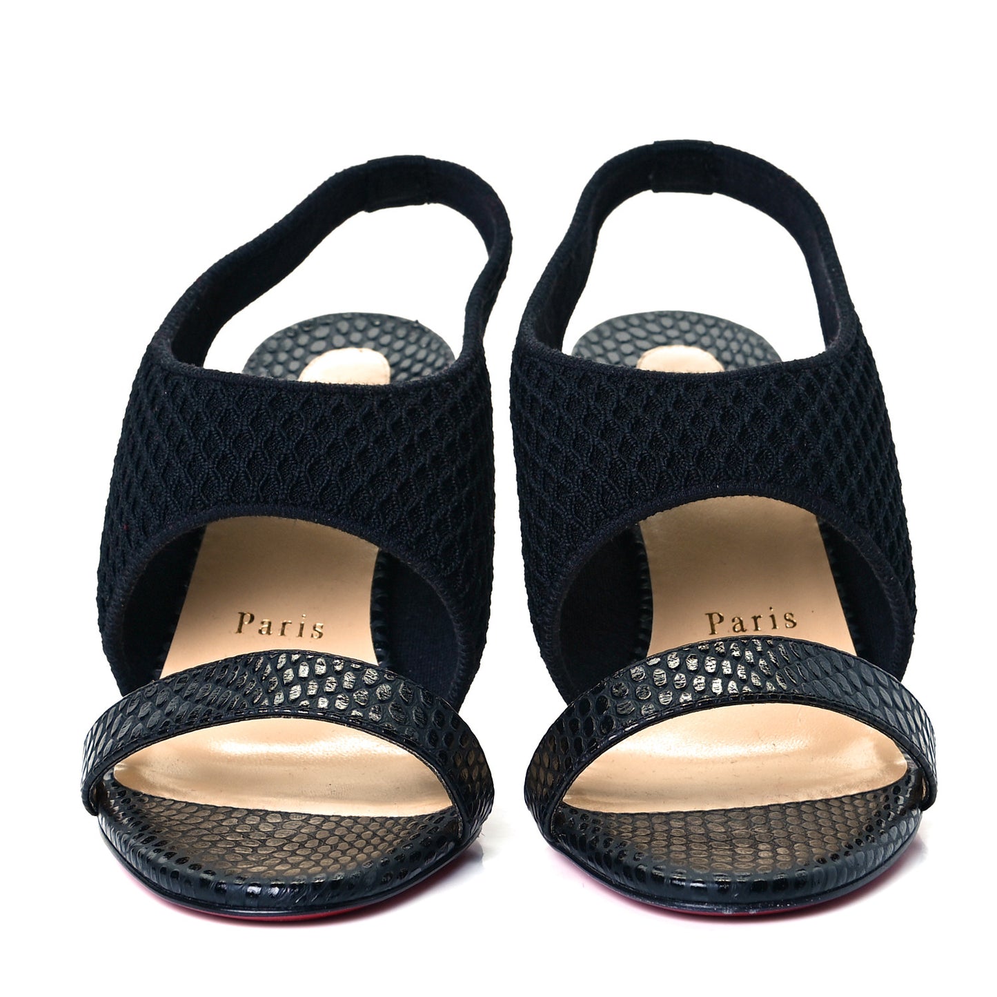 Calfskin Mesh Snakeskin Embossed Georgette 85 Sandals 37 Black