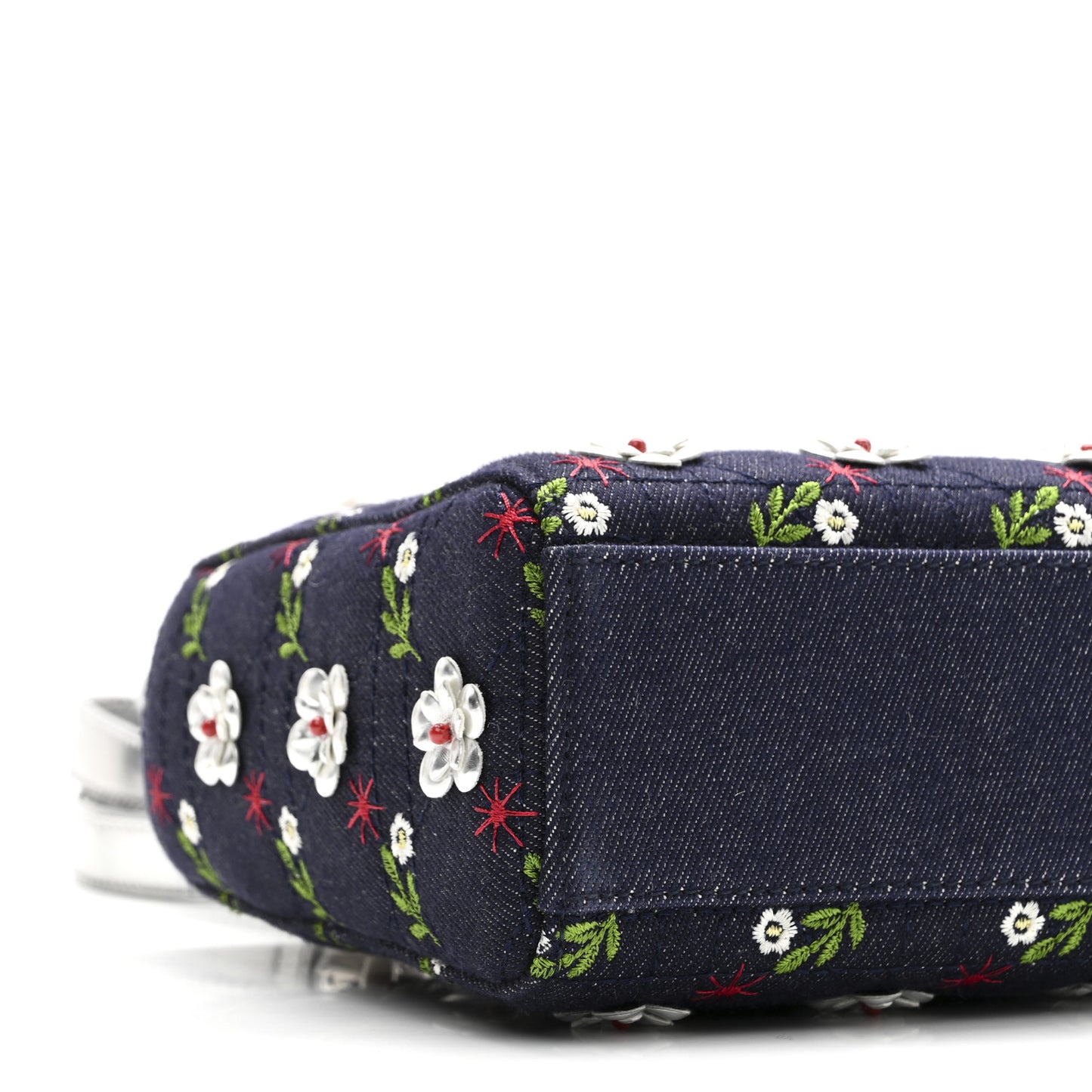 Denim Cannage Floral Embroidered Mini Lady Dior Blue