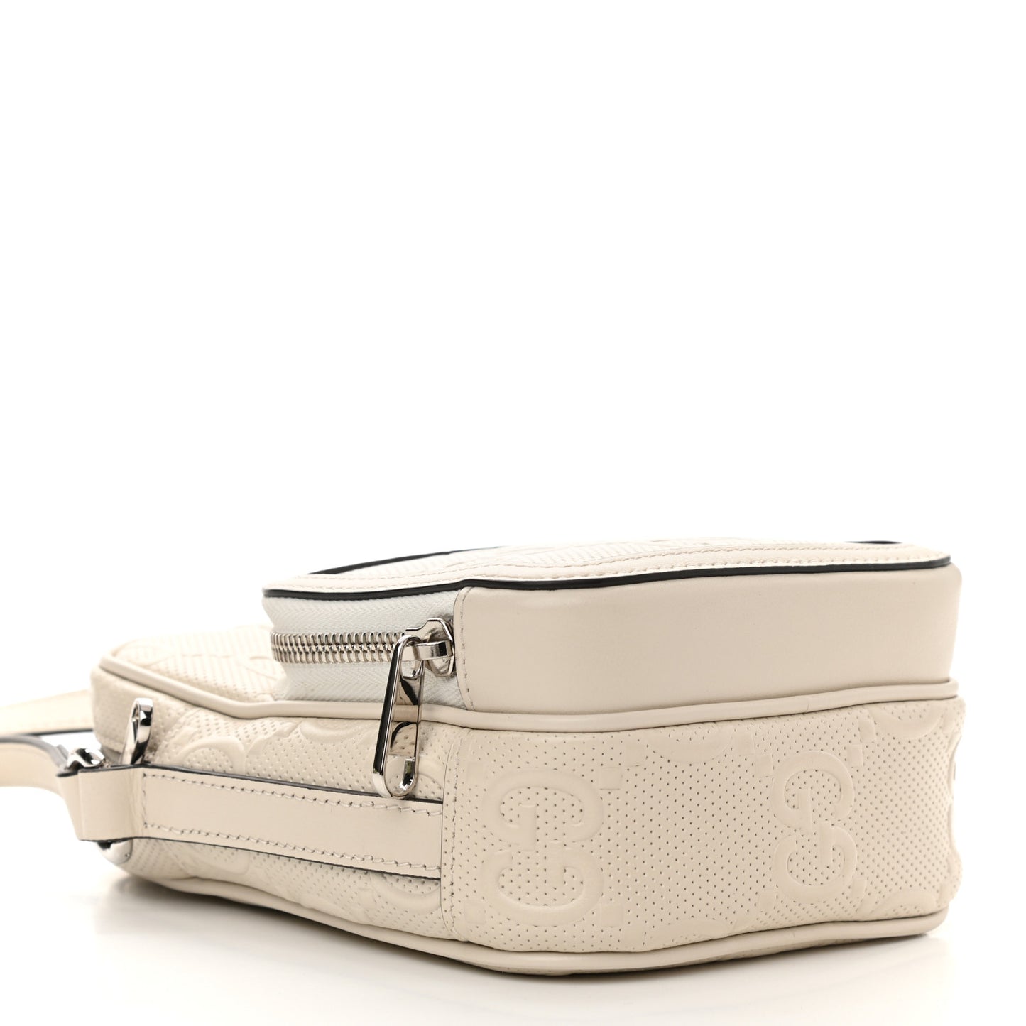 Calfskin GG Tennis Embossed Mini Double Zip Messenger Bag Mystic White