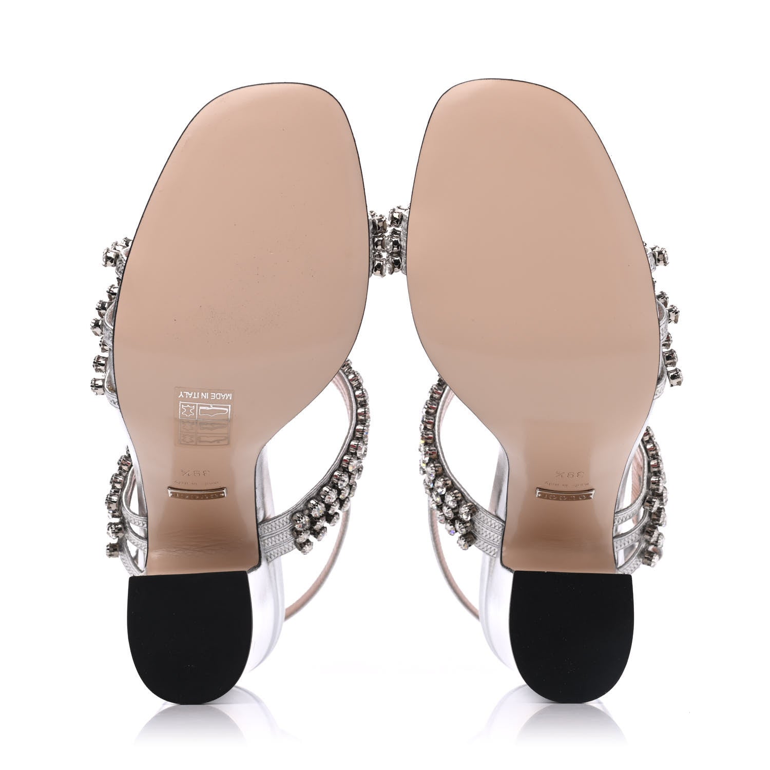 Gucci Nappa Silk Crystal Bertie High Heel Sandals 39.5 Argento 5 of 15