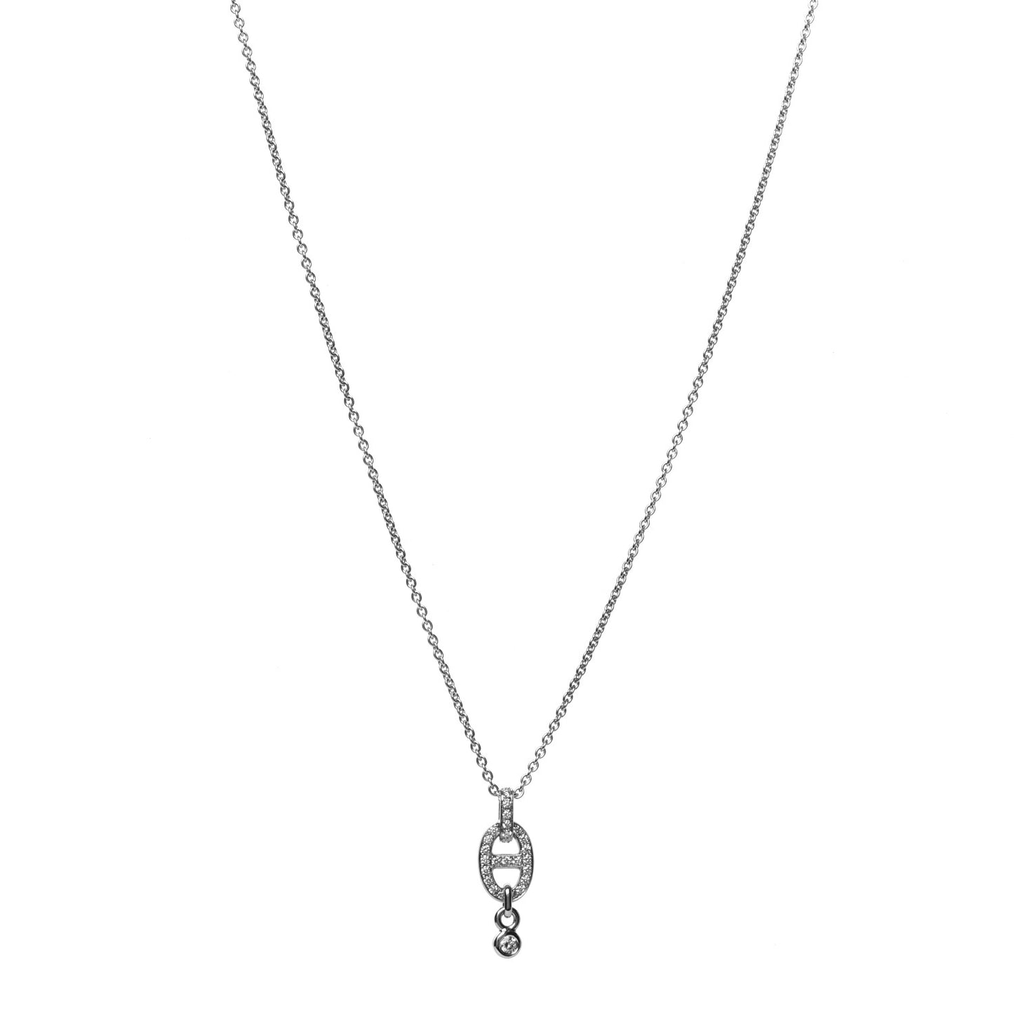 18K White Gold Diamond PM Chaine d'Ancre Enchainee Necklace