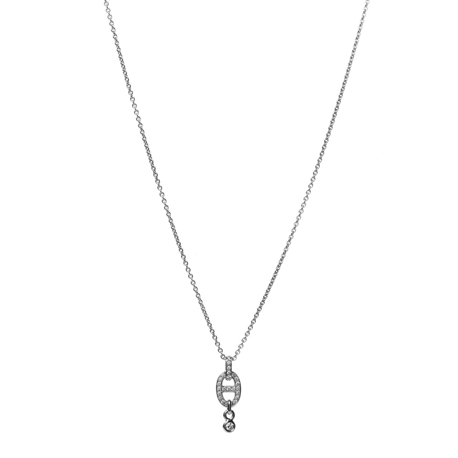 Hermes 18K White Gold Diamond PM Chaine d'Ancre Enchainee Necklace 1 of 7