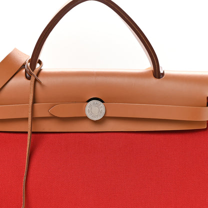 Hermes Vache Hunter Toile Herbag Zip 31 PM Rouge Tomate Natural 8 of 10