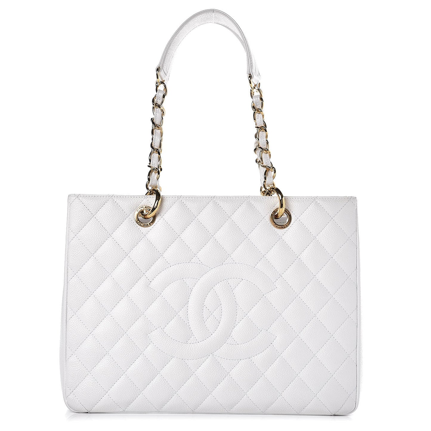 Caviar Quilted Grand Shopping Tote GST White