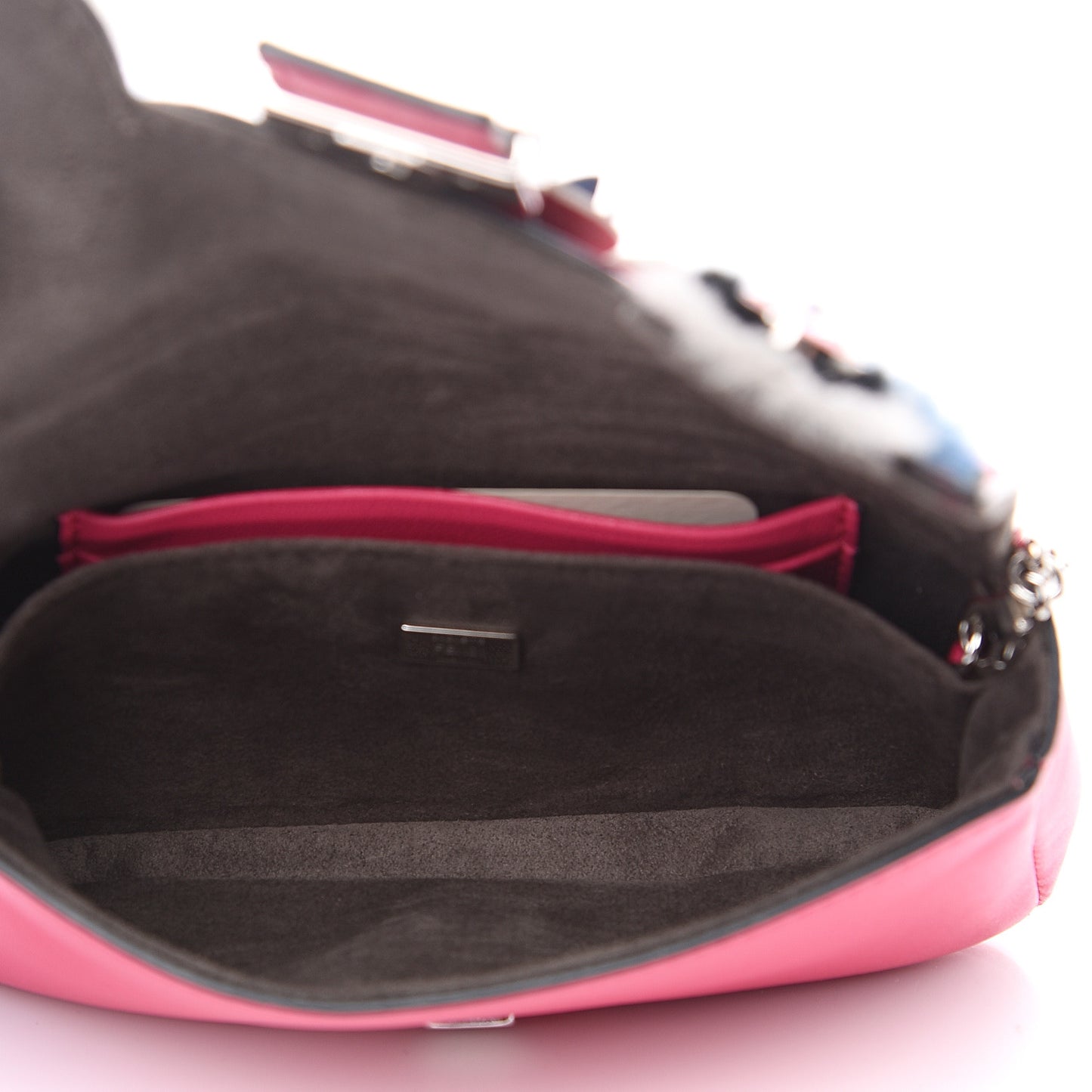 Shiny Nappa Rabbit Fur Crystal Flowerland Micro Buggie Baguette Fuxia Curacao Multicolor