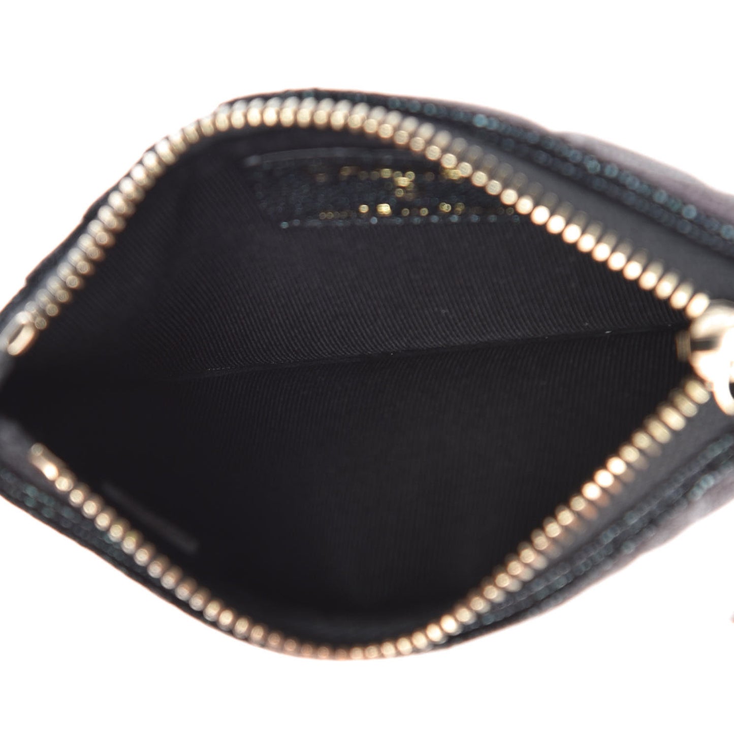 Iridescent Caviar Quilted Flap Zip Card Holder Black
