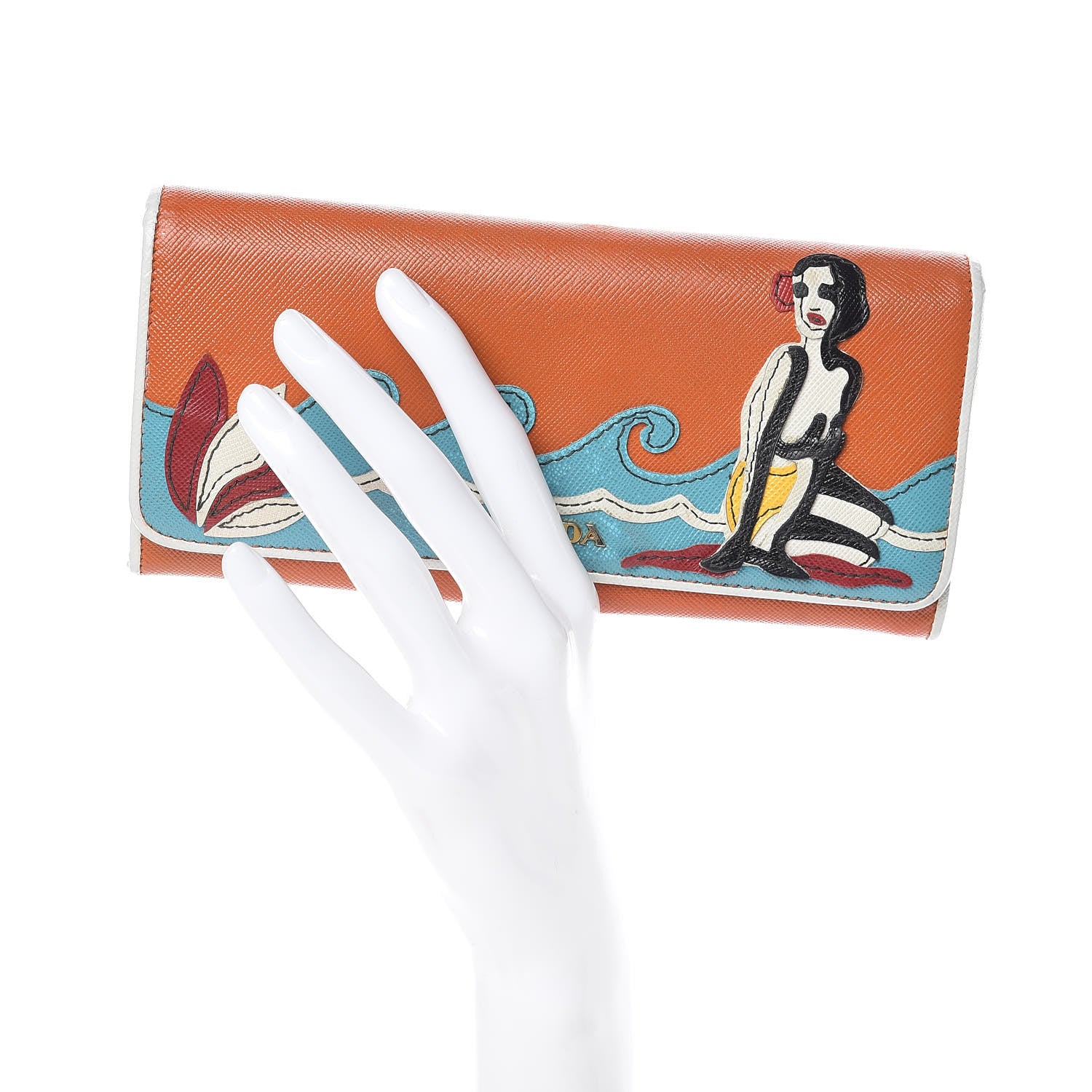 Prada Saffiano Beach Flap Continental Wallet Papaya 2 of 10
