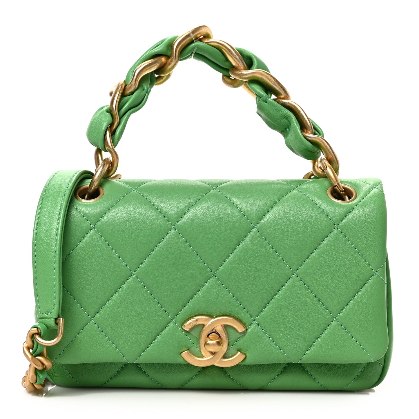 Shiny Lambskin Small Chain Is More Flap Green