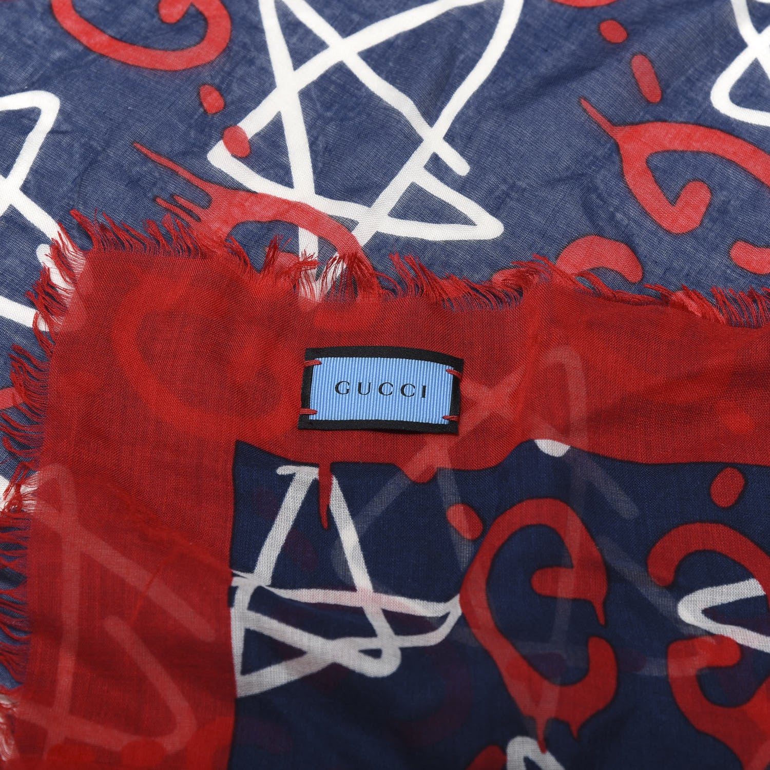 Gucci Modal Silk GucciGhost Print Scarf Blue White Red 2 of 3
