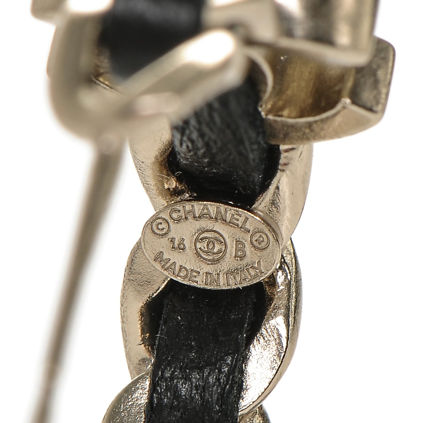 Lambskin CC Chain Hoop Earrings Black Gold