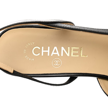 Chanel Goatskin Grosgrain Cap Toe CC Slingback Sandals 39.5 Black 6 of 9