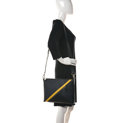 Fendi Glazed Fabric Vitello Liberty FF 1974 Diagonal Medium East West Messenger Black Sunflower 2 of 12