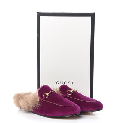 Gucci Velvet Fur Womens Princetown Slippers 36 Fucsia Violet Cyclamen Natural 8 of 8
