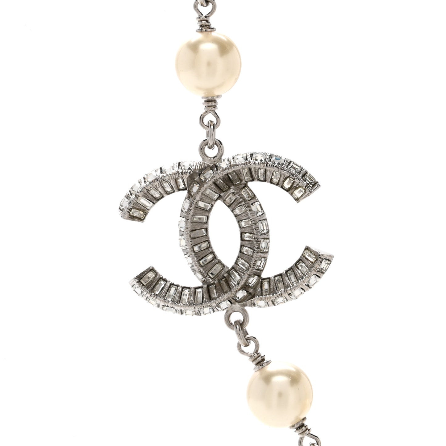 Pearl Crystal Baguette CC Short Necklace Silver