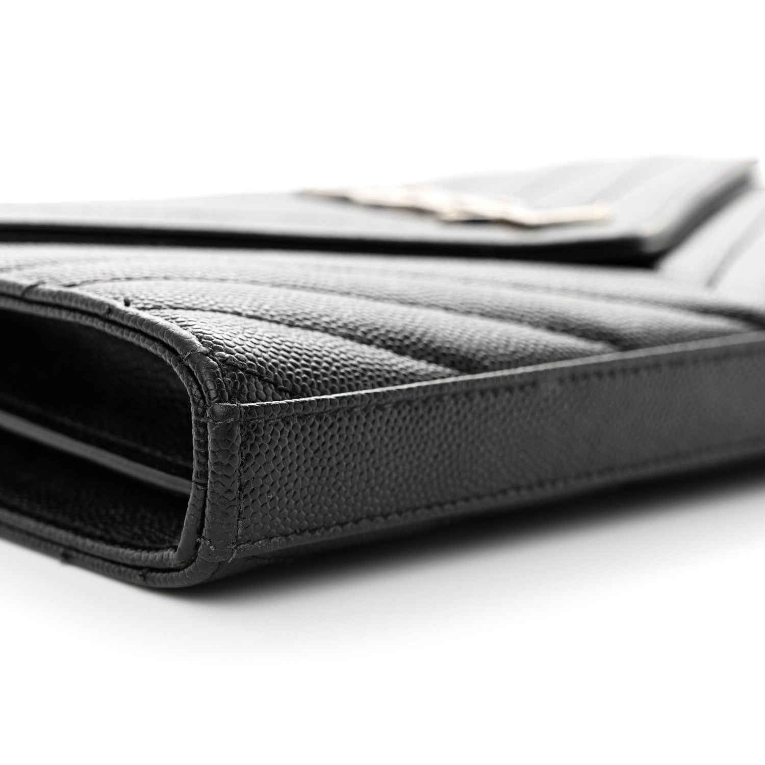 Saint Laurent Grain De Poudre Matelasse Chevron Monogram Chain Wallet Black 8 of 10
