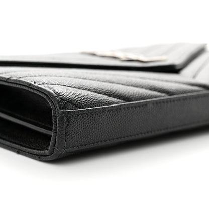 Saint Laurent Grain De Poudre Matelasse Chevron Monogram Chain Wallet Black 8 of 10
