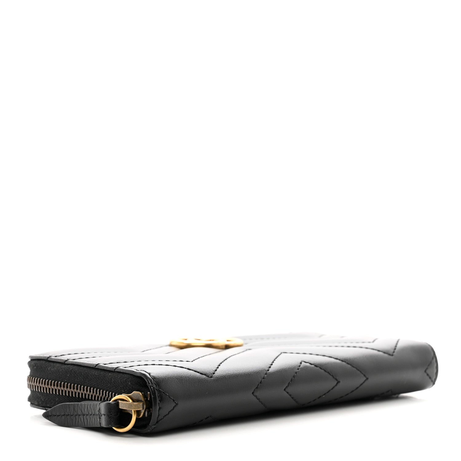 Gucci Calfskin Matelasse GG Marmont Zip Around Wallet Black 4 of 9