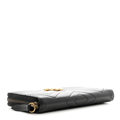 Gucci Calfskin Matelasse GG Marmont Zip Around Wallet Black 4 of 9