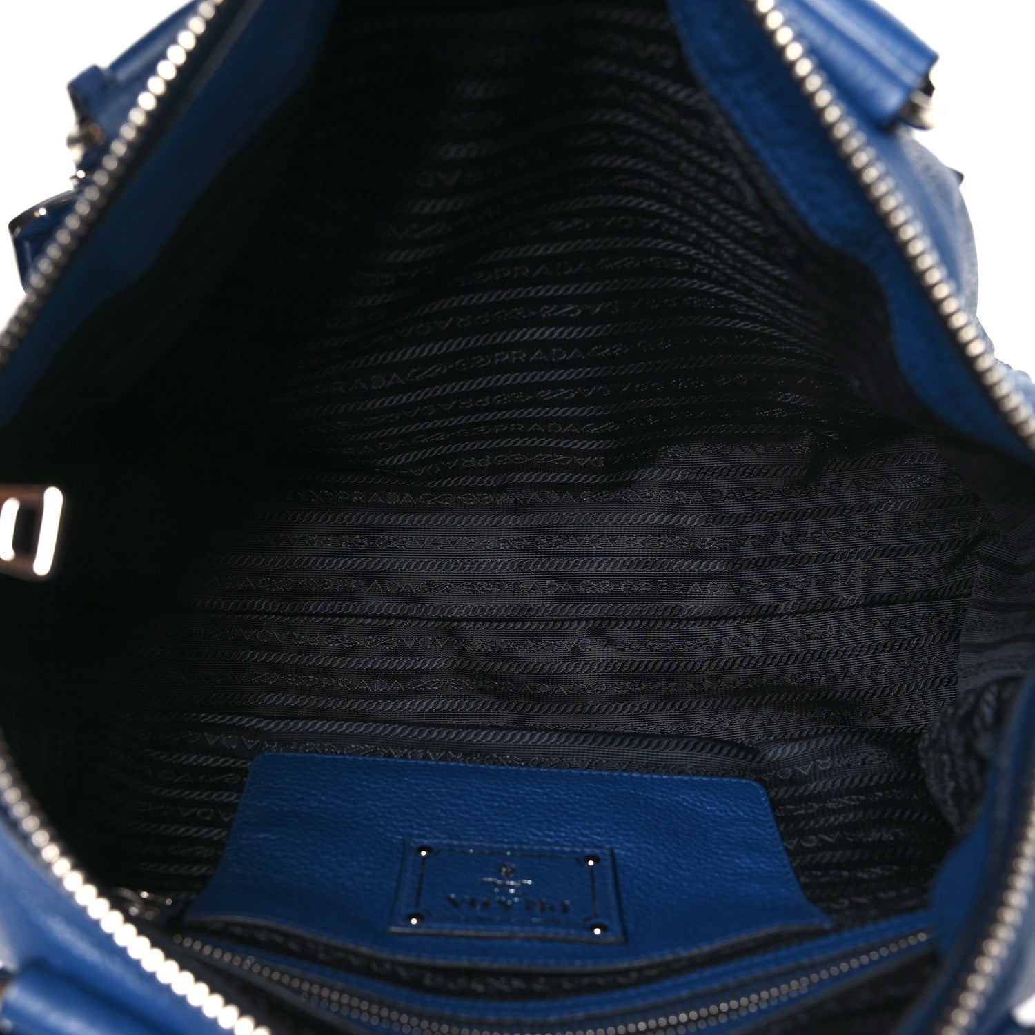 Prada Vitello Daino Shopping Satchel Blue 5 of 10