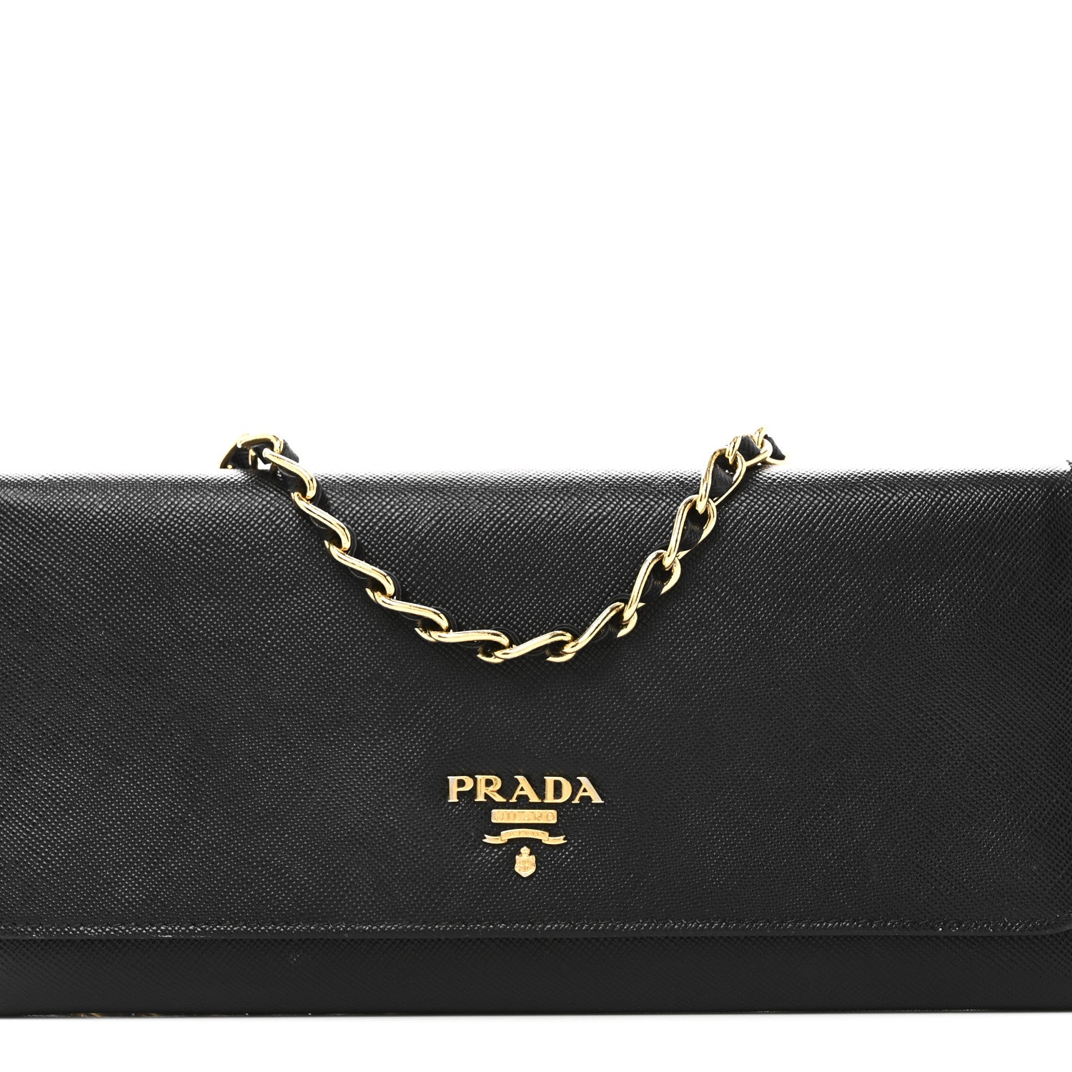 Prada Saffiano Metal Oro Chain Wallet Black 7 of 9