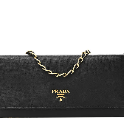 Prada Saffiano Metal Oro Chain Wallet Black 7 of 9