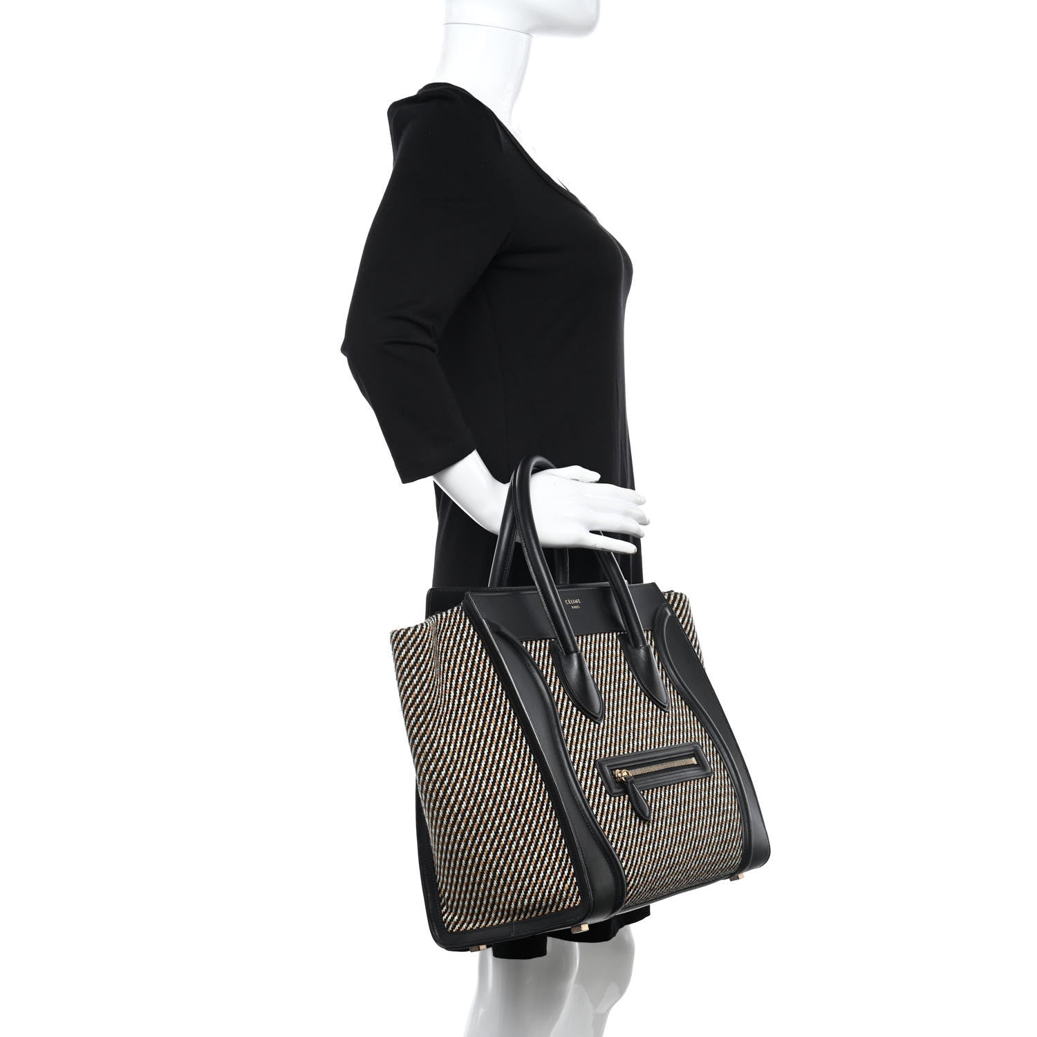 Celine Twill Smooth Calfskin Mini Luggage Dune Black 2 of 10