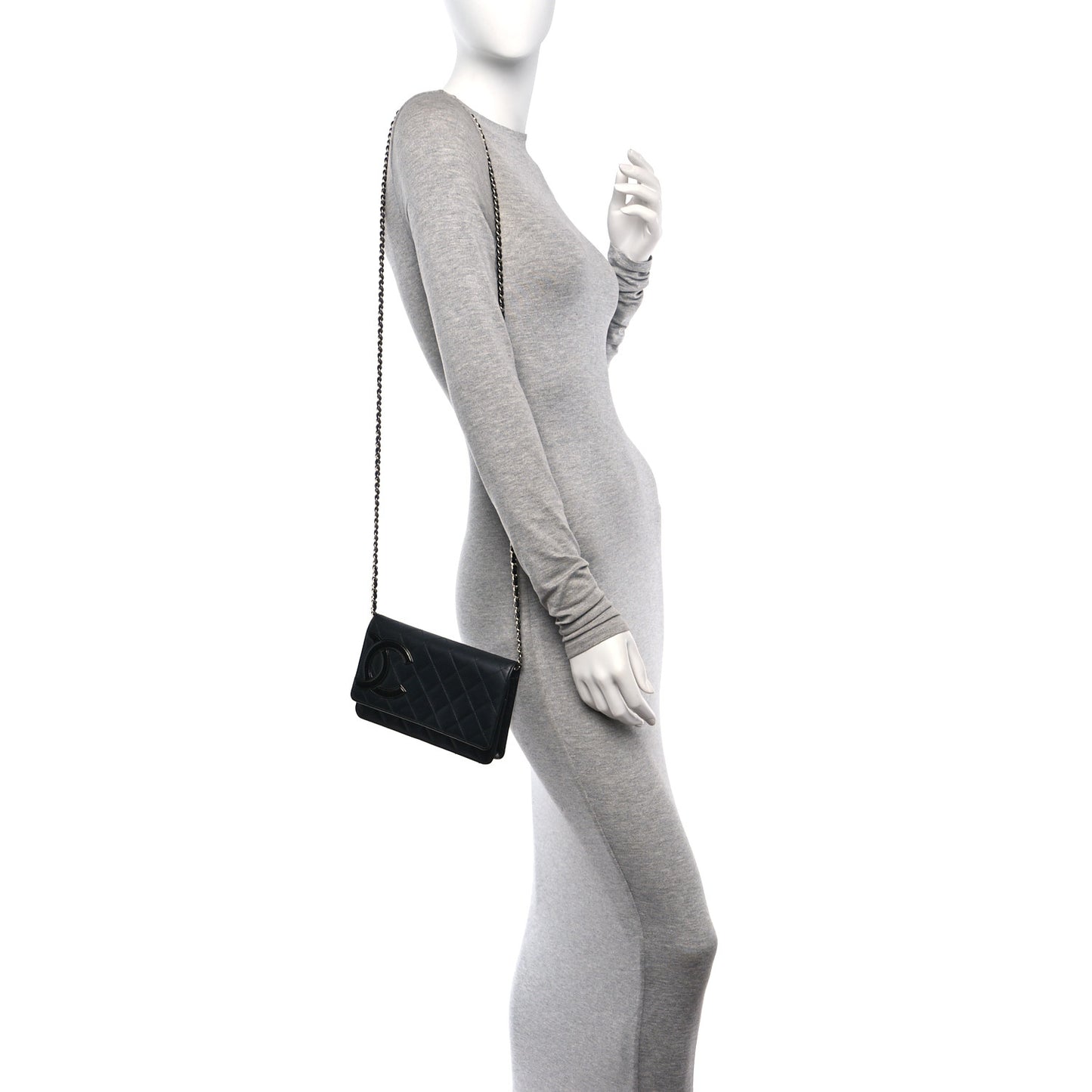 Calfskin Quilted Cambon Wallet on Chain WOC Black