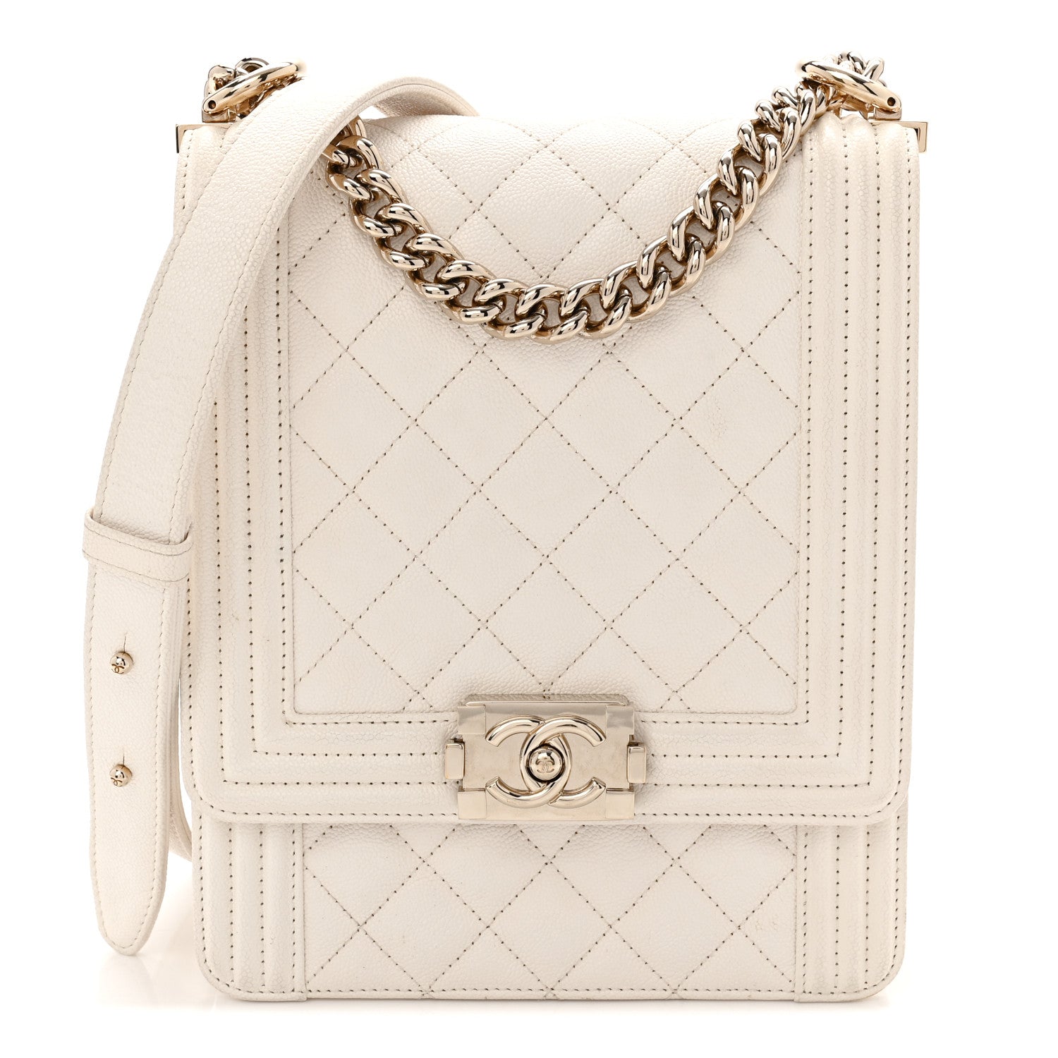 Chanel Caviar Quilted North South Boy Flap White 1 of 11