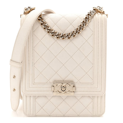 Chanel Caviar Quilted North South Boy Flap White 1 of 11