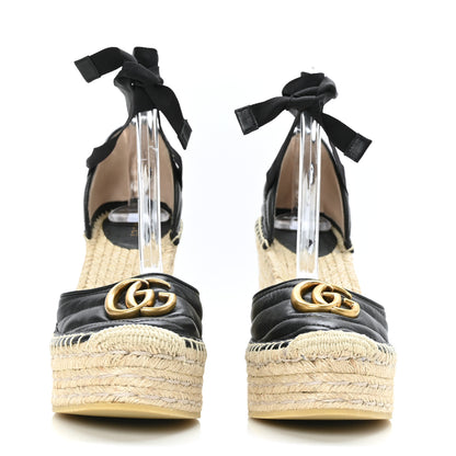 Gucci Nappa Matelasse GG Marmont Ankle Wrap Platform 35/120mm Espadrille Wedges 38.5 Black 2 of 9