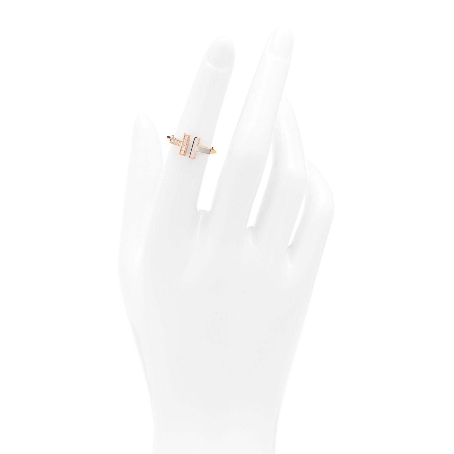 Tiffany 18K Rose Gold Diamond Mother of Pearl T Wire Ring 49 5 2 of 5
