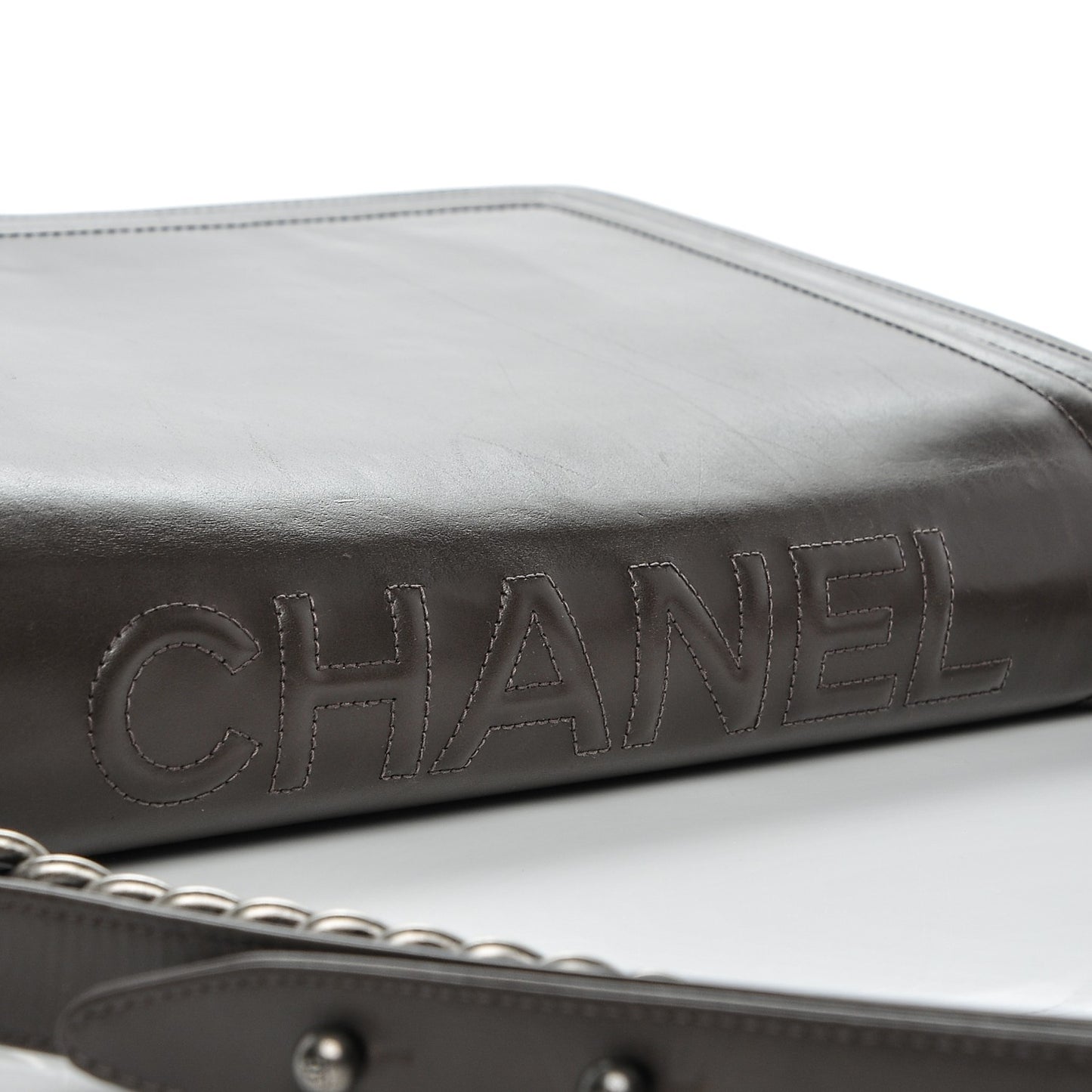 Glazed Calfskin Large Boy Flap Grey