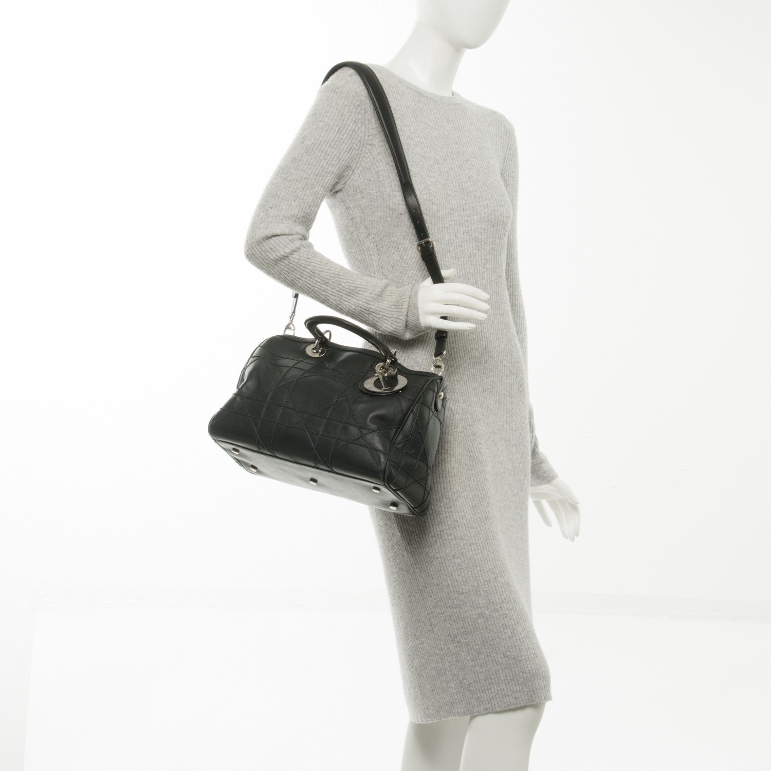 Christian Dior Lambskin Cannage Granville Polochon Black 2 of 7