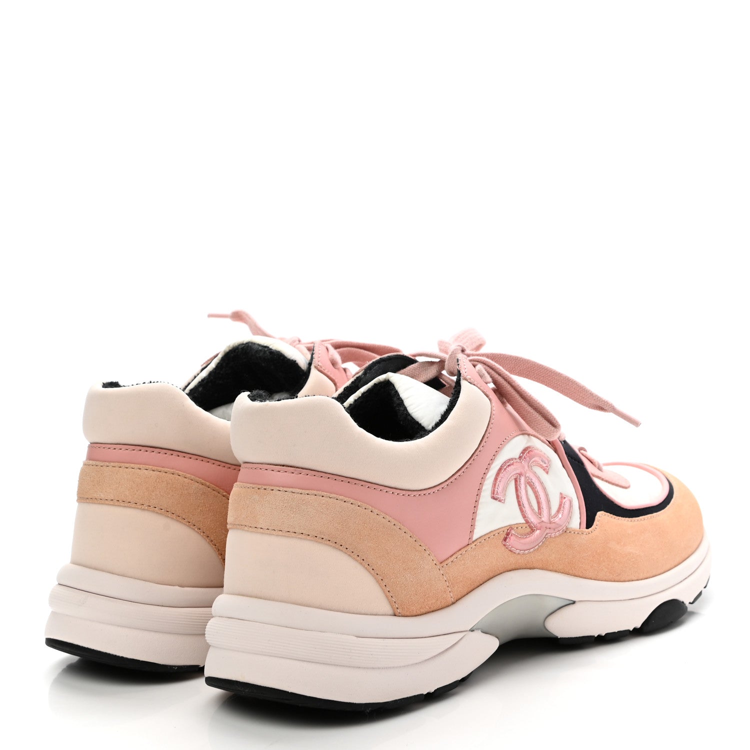 Chanel Nylon Lambskin Suede Calfskin CC Sneakers 40 Pink White Black 4 of 8