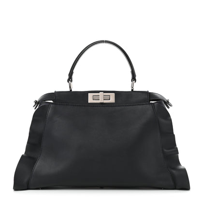 Fendi Vitello Seta Waves Bi-Color Medium Peekaboo Iconic Satchel Blue Notte Mostarda 1 of 20