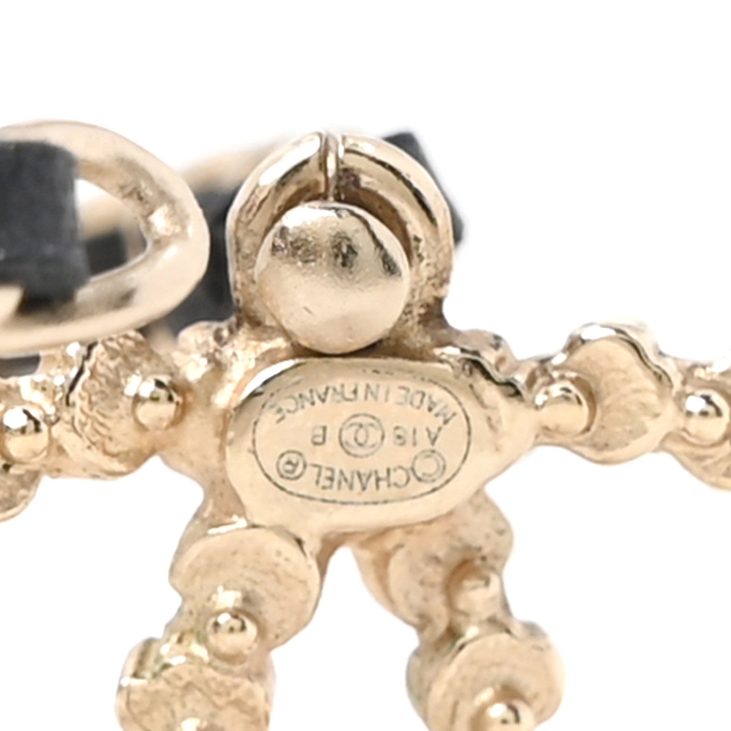 Chanel Lambskin Pearl Crystal CC Chain Hoop Earrings Gold Black 4 of 4
