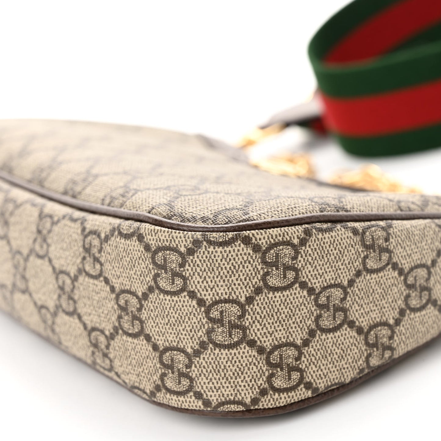 GG Supreme Monogram Textured Dollar Calfskin Web Small Ophidia GG Handbag Beige Ebony New Acero