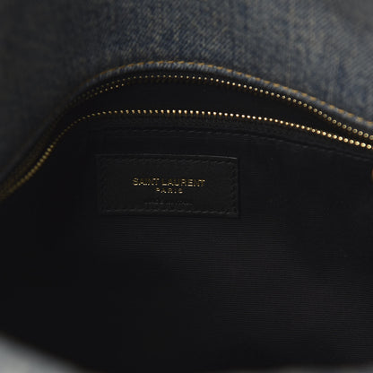 Saint Laurent Denim Quilted Medium Loulou Puffer Monogram Chain Satchel Blue Black 8 of 9