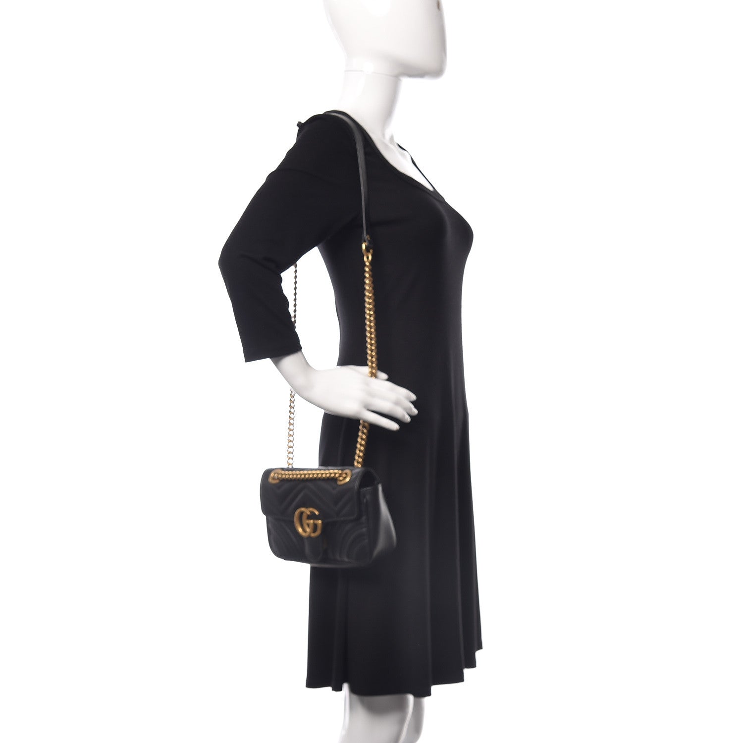 Gucci Calfskin Matelasse Mini GG Marmont Shoulder Bag Black 2 of 11