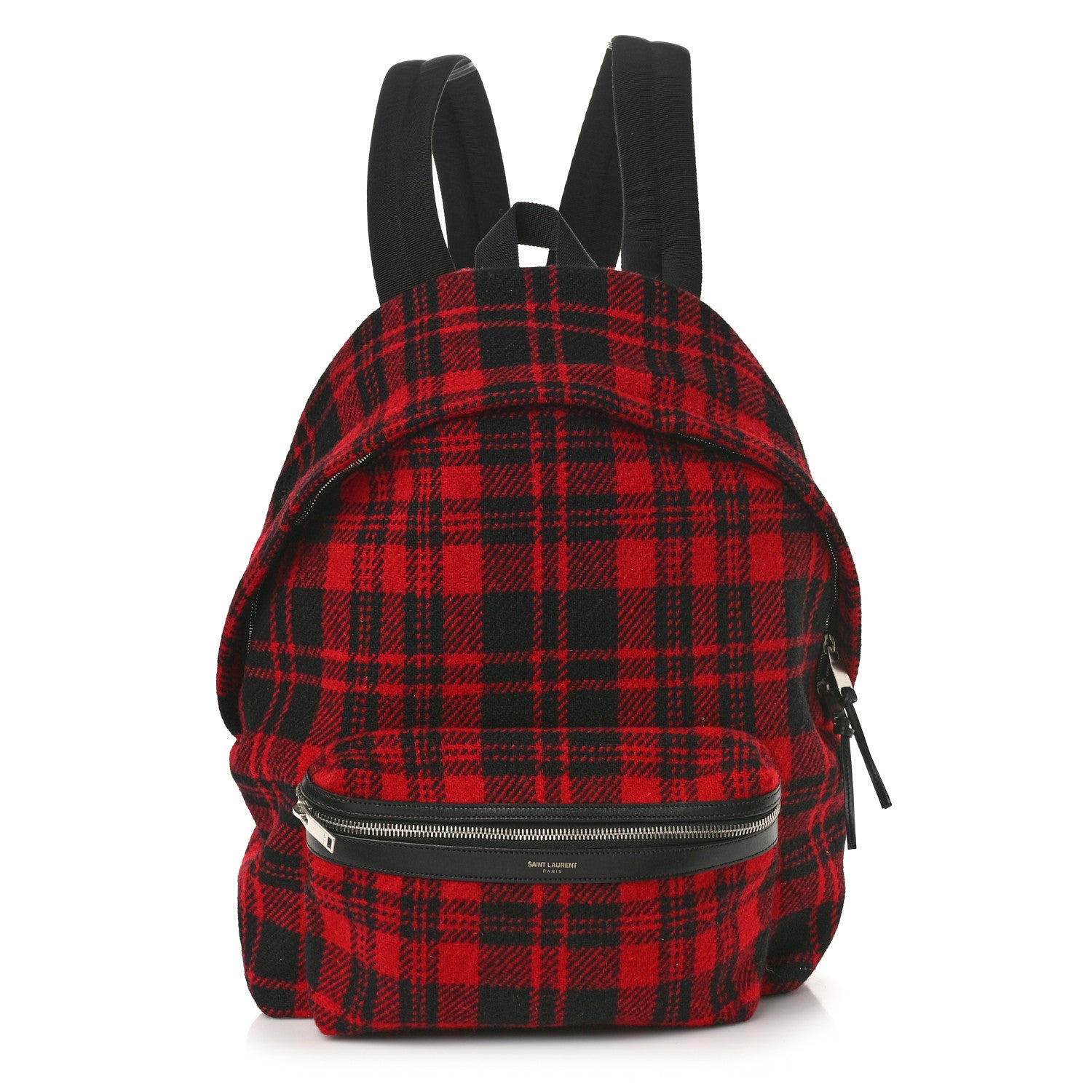 Saint Laurent Wool Tartan City Backpack Red Black 1 of 8