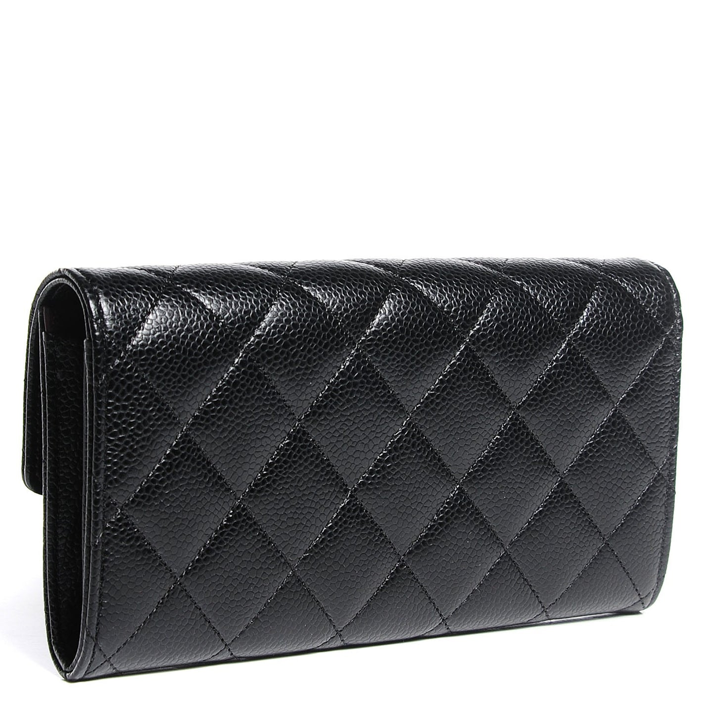 Caviar Quilted Large Gusset Flap Wallet Black