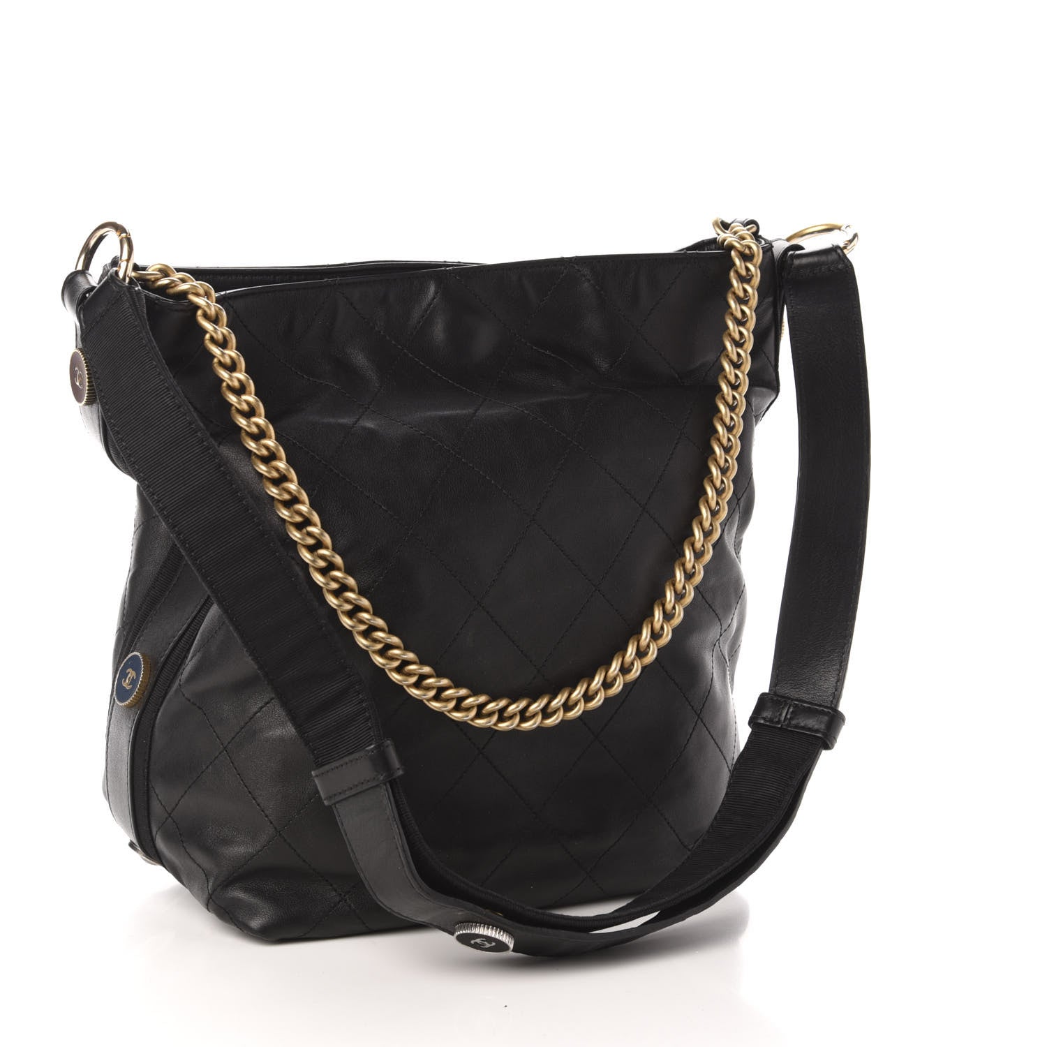 Chanel Calfskin Stitched Large Button Up Hobo Black 3 of 11