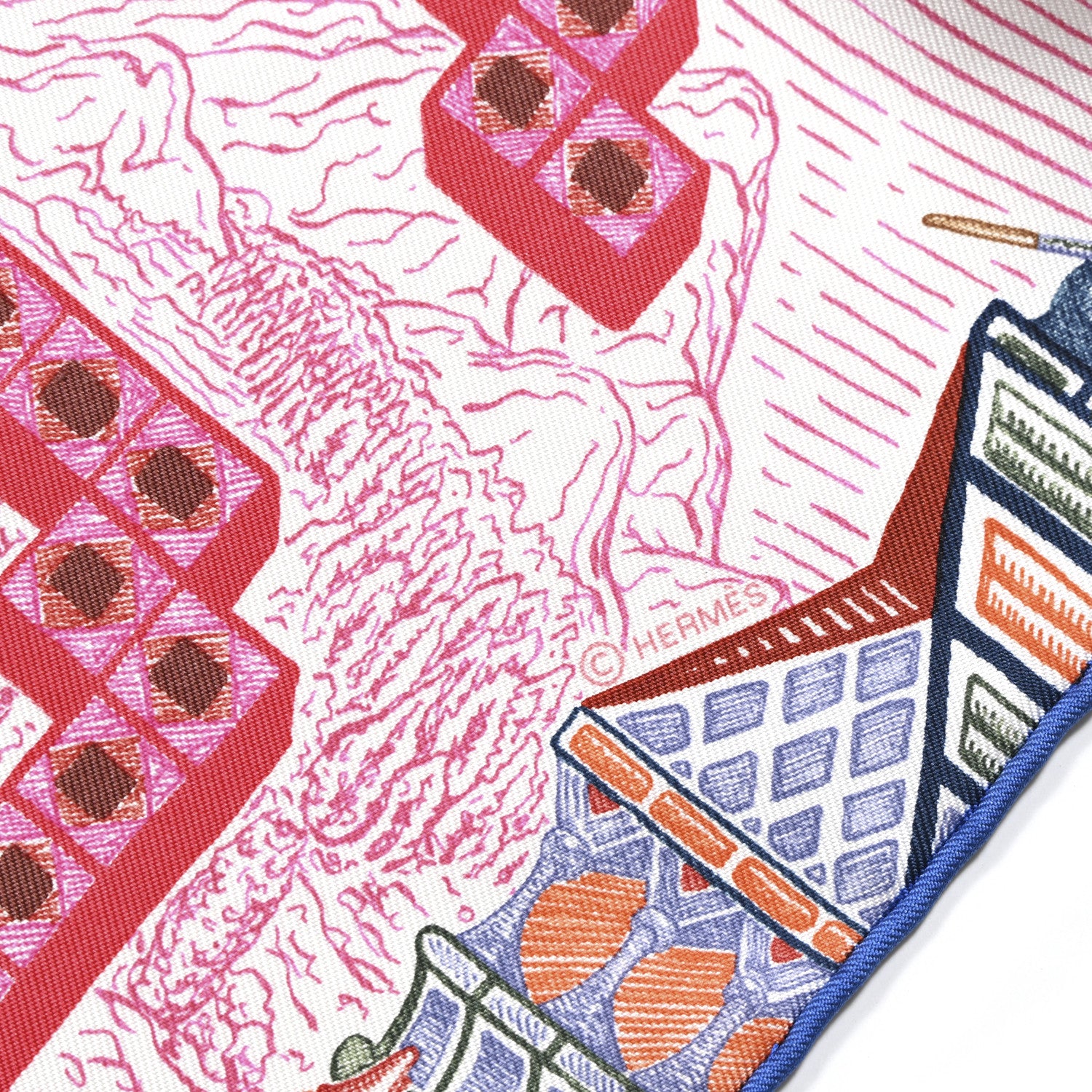 Hermes Silk Twill Super Silk Quest Detail Scarf 45 Rose Bleu Vert 3 of 3