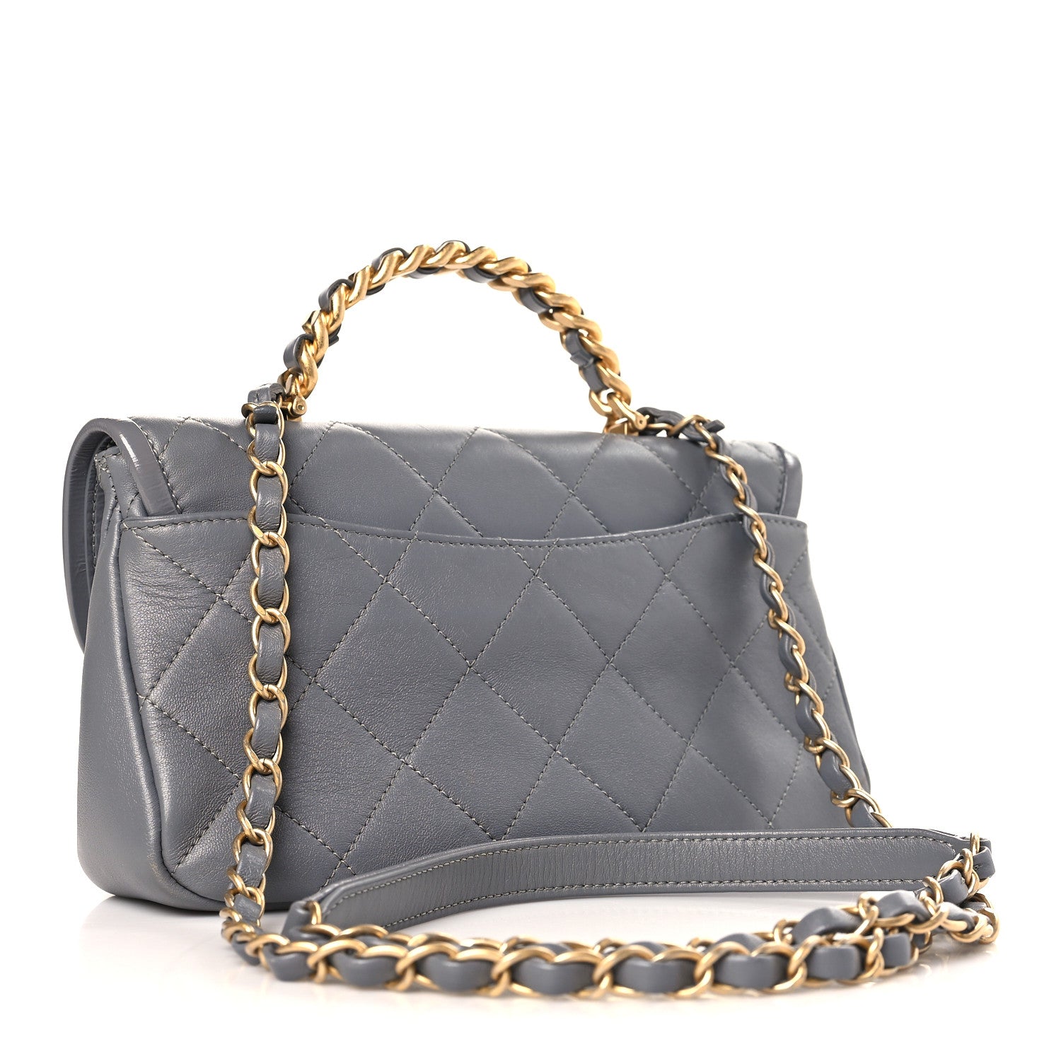 Chanel Lambskin Quilted Small La Parisienne Top Handle Flap Grey 3 of 9